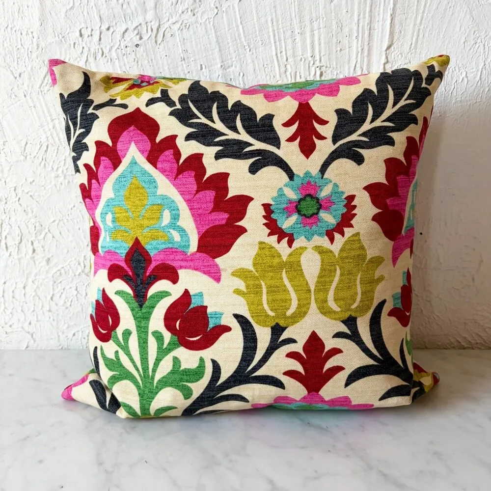 Boho Floral Medallion Throw Pillow Duck Feather Fill Insert 17.5 x 17.5
